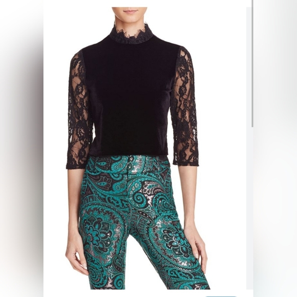 Alice + Olivia Jenny Mock Neck Lace Velvet Crop Size 6 - Picture 8 of 14